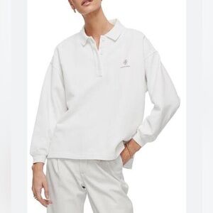 Anine Bing White Long-Sleeve Polo Sweatshirt